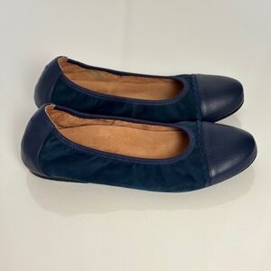 Vionic Tina Navy Suede Leather Cap Toe Ballet Flats Women's Size 8.5